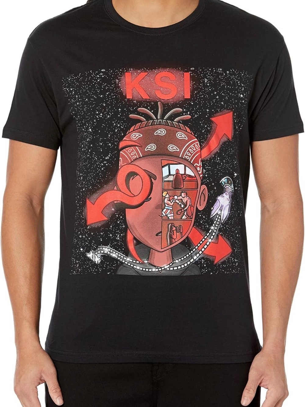 Men’s Black Graphic Tee with Red Illustrative Print Unisex